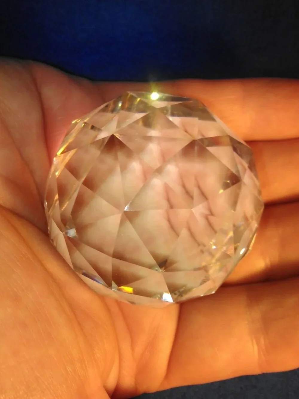 Antique Vintage Small Heavy Multifaceted Hexagon Cut Glass Paper Weight #A43